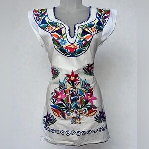 Authentic Mexican Embroidered White Tunic Dress